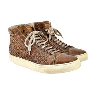 Calzoleria Toscana Dip-Dyed Woven High Top - Brown Woven Leather Sneaker Shoes